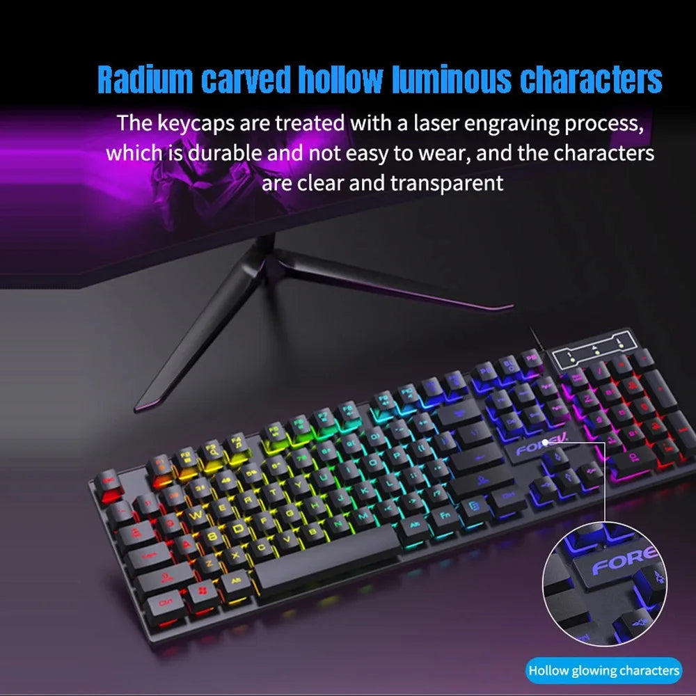 104 Keys Wired Keyboard RGB Colorful Gaming Keyboard