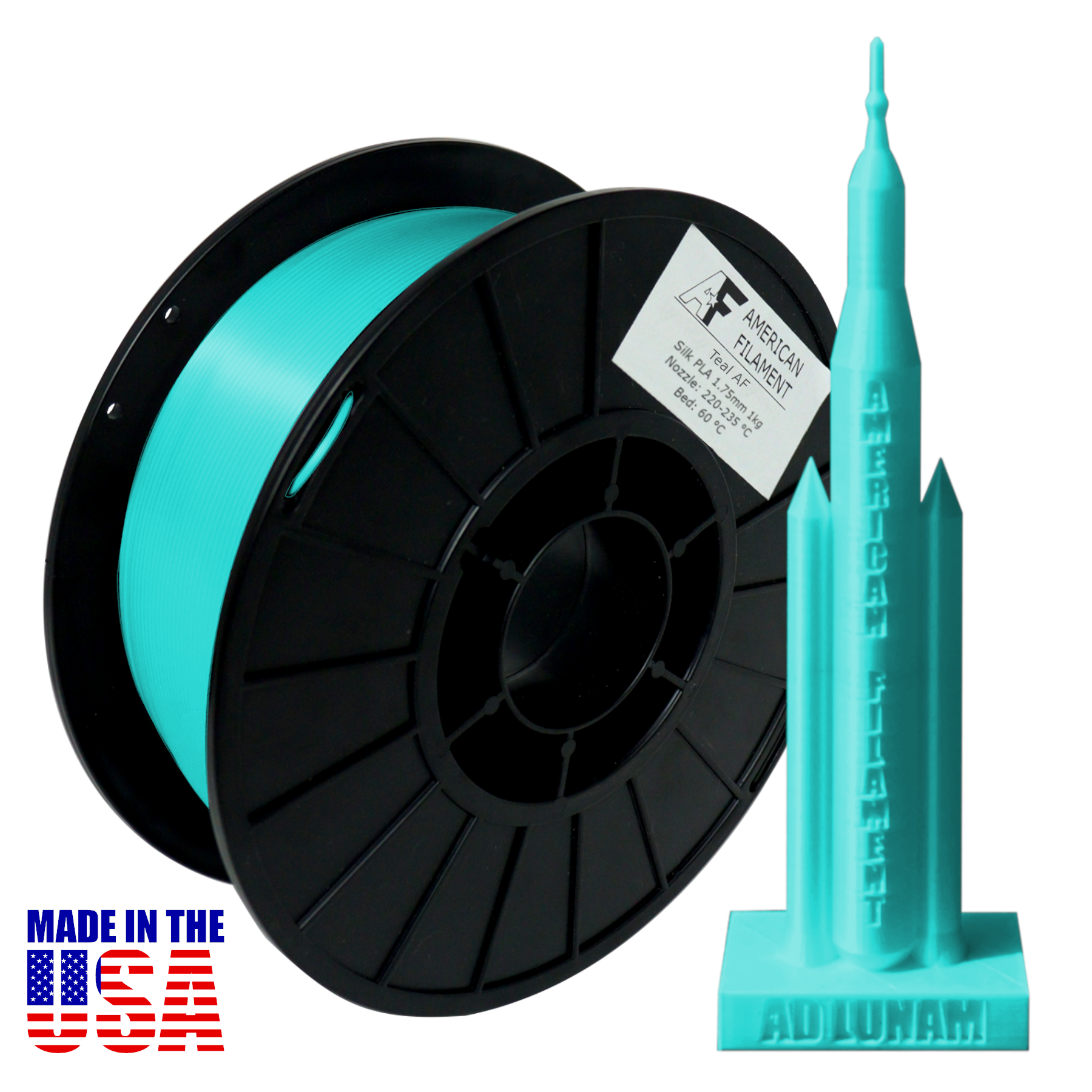Teal AF Silk PLA 3D Printer Filament, 1.75 mm Diameter, 1 kg Spool