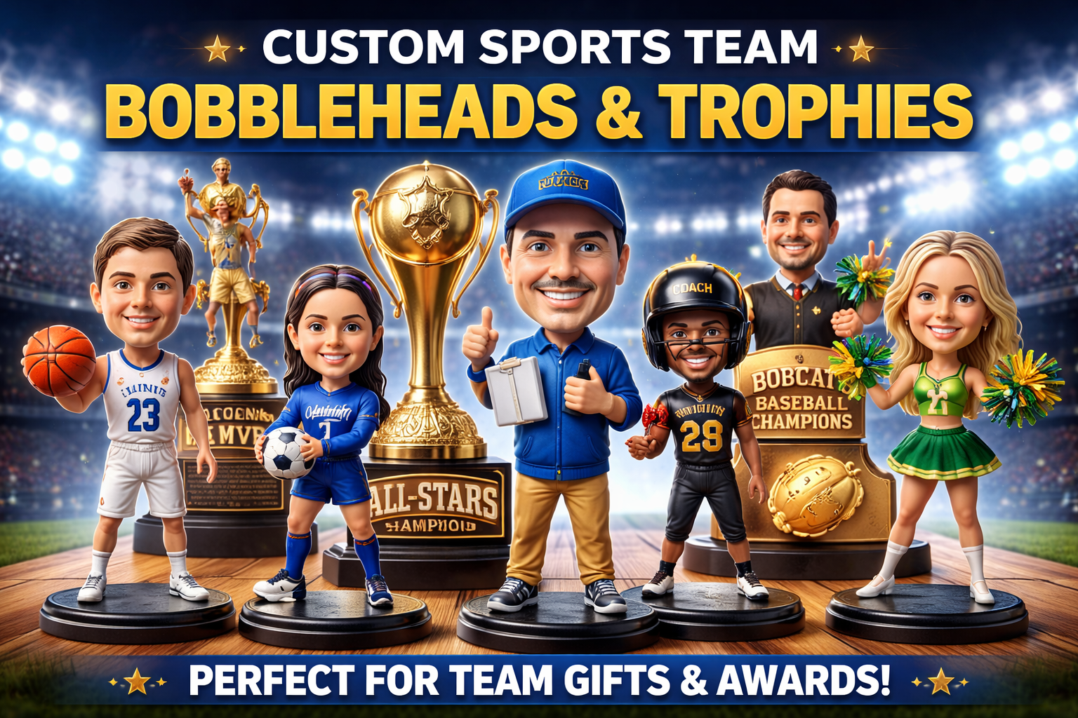 🏆 Custom Sports Team Bobbleheads &amp; Trophies
